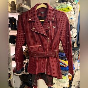 Source Unknown Burgundy Mesh Leather Jacket